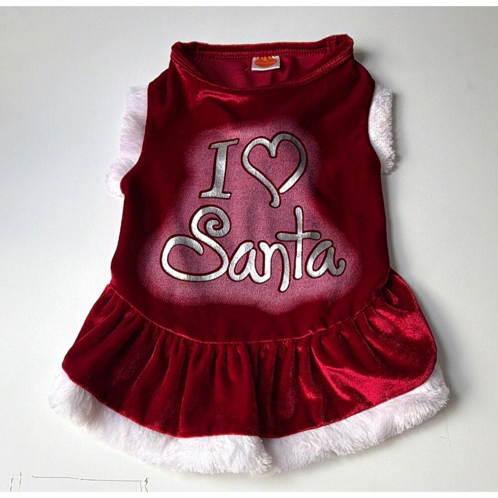 SimplyDog I Love Santa Christmas Dog Dress Red White Size M Polyester Spandex